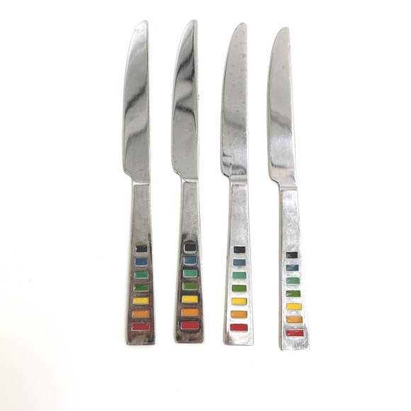 Fiestaware Other - 4‎ Fiestaware Celebration Stainless Dinner Knives Rainbow Inlay Flatware